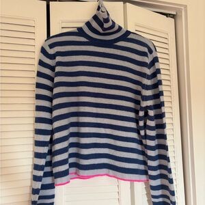Jumper 1234 Little Stripe Cashmere Roll Collar Sweater in Blue Stripe with Pink